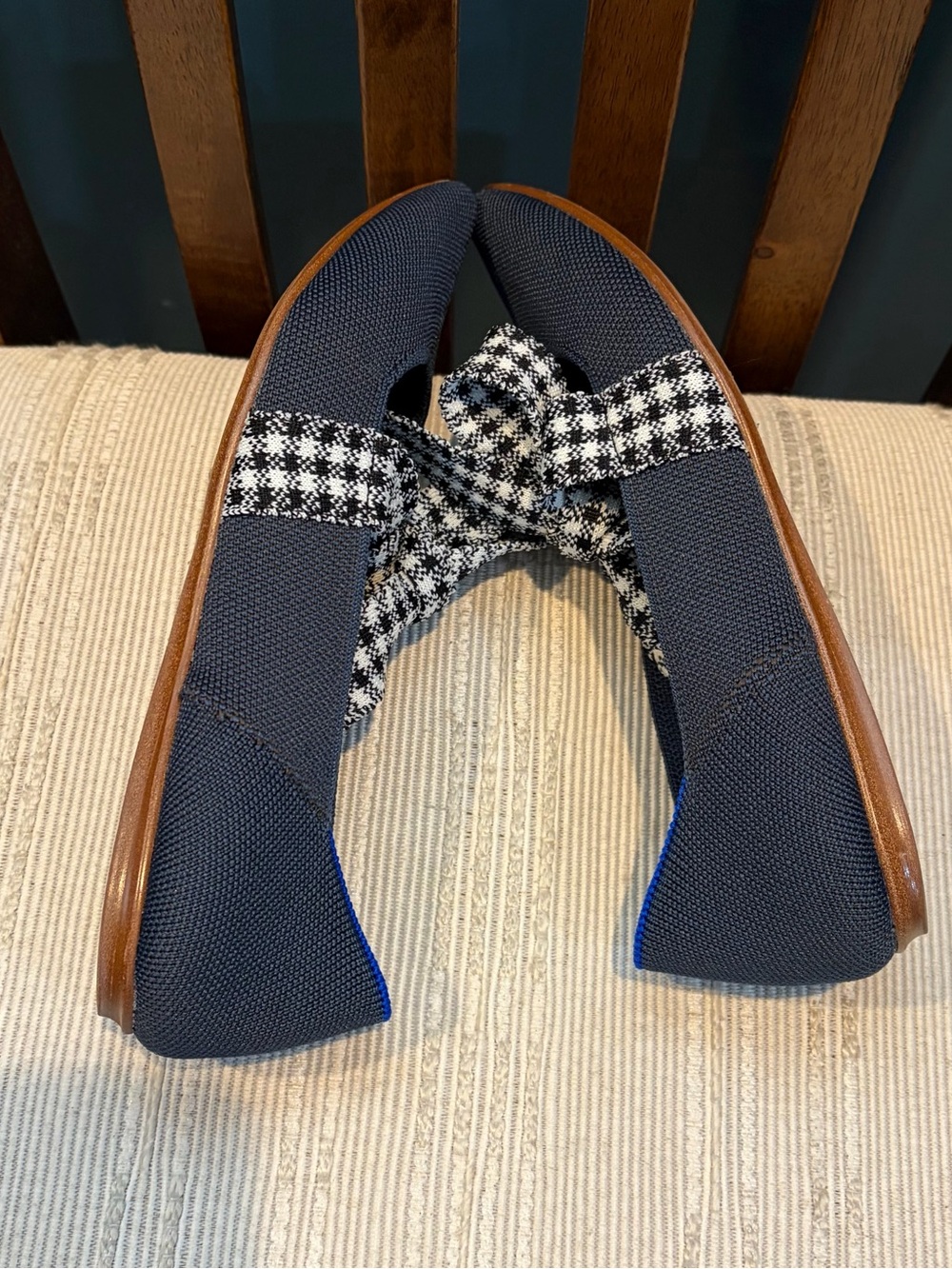 ROTHY’S Pointed Knit Flats with Houndstooth Bow - Navy/Black - Picture 6 of 7